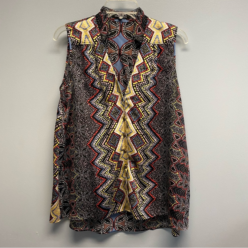 Gianni Bini Black and Yellow Patterned Blouse